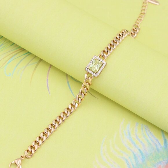 "Elegant Rose Gold Bracelet with Green Stone & Cubic Zirconia Charm, XPBL0805 - Picture 2 of 12